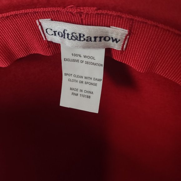 Croft & Barrow Red Cloche hat  100% wool Inner band is 22" - Picture 4 of 9